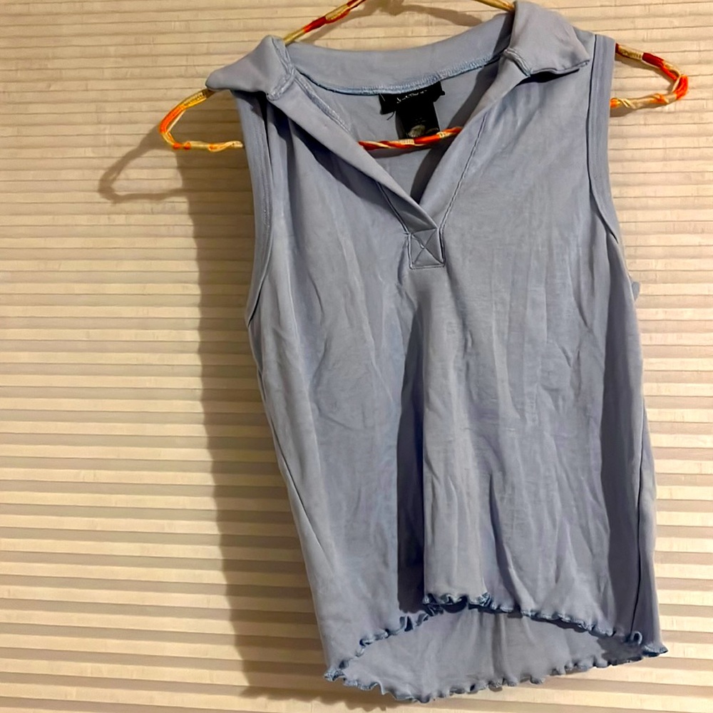 Baby blue collar tank ruffled bottom